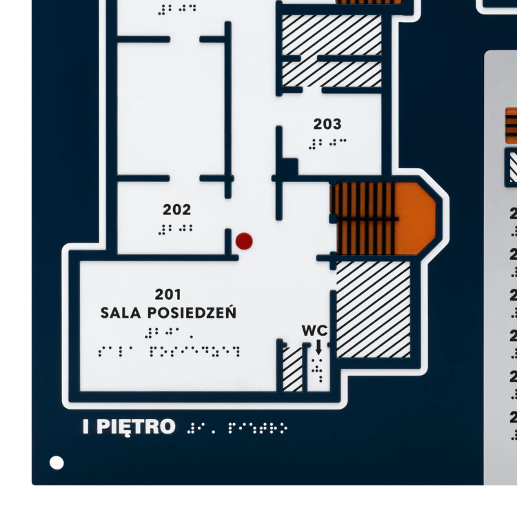 Plan tyflograficzny z pismem Braille'a - PVC twarde, tworzywo ADA, laminat i akryl - wym. 450x520 mm - TAB677