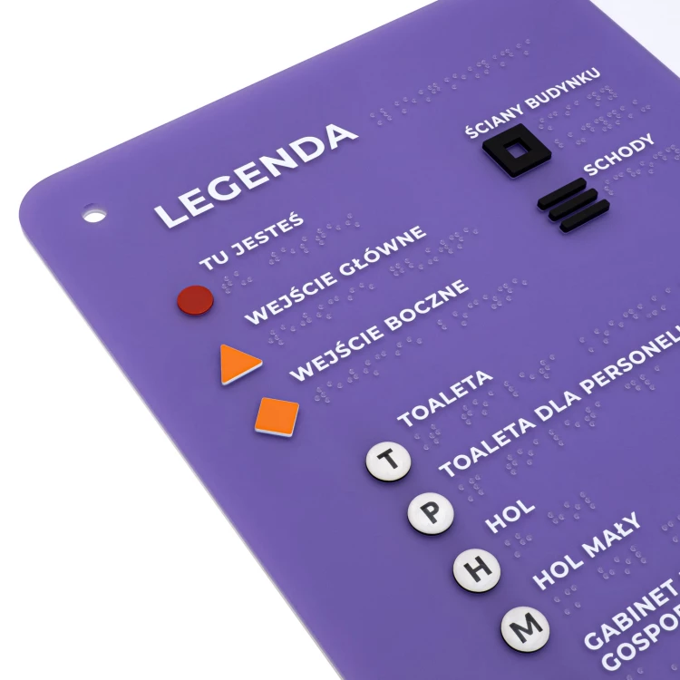 Plan tyflograficzny z pismem Braille'a - tworzywo ADA, 3D doming, laminat i akryl - wym. 690x450 mm - TAB680