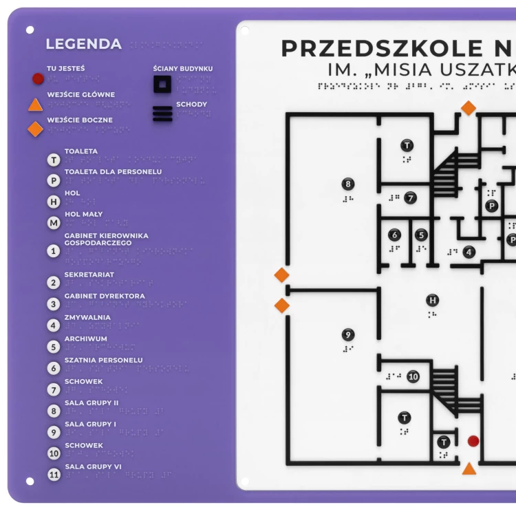 Plan tyflograficzny z pismem Braille'a - tworzywo ADA, 3D doming, laminat i akryl - wym. 690x450 mm - TAB680