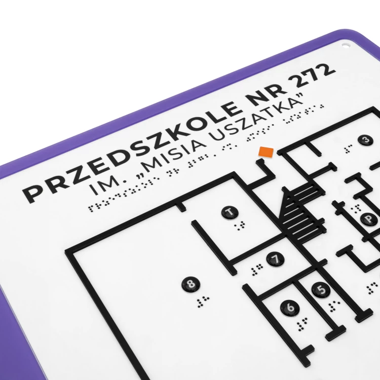 Plan tyflograficzny z pismem Braille'a - tworzywo ADA, 3D doming, laminat i akryl - wym. 690x450 mm - TAB680