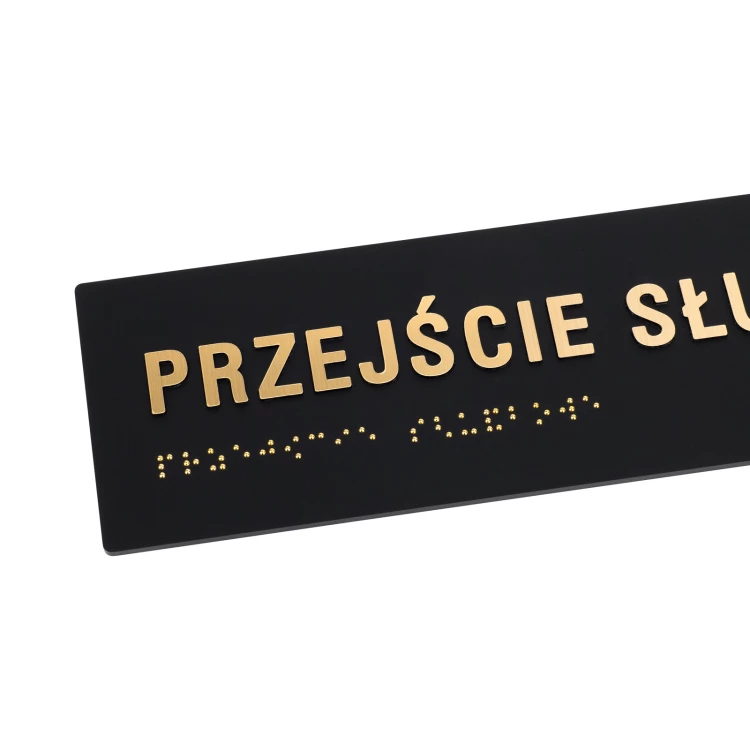 Tabliczka z pismem Braille'a - czarny matowy akryl i złote wypukłe litery wym. 250x70mm - TAB602