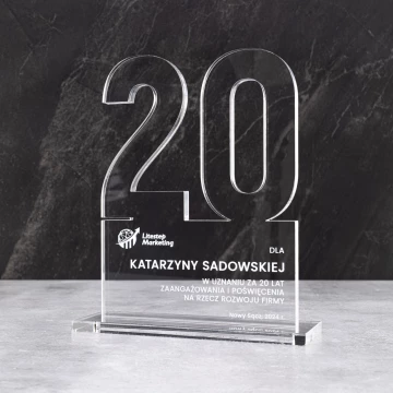 Statuetka jubileuszowa 20-lecie firmy - akryl gr. 10mm - wys. 20 cm - DTA125
