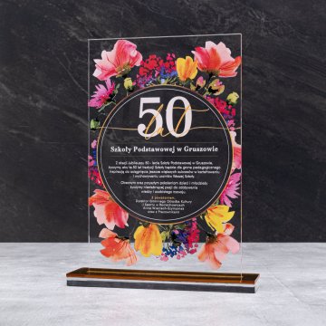 Statuetka akrylowa jubileuszowa - prezent na rocznicę - transparentny akryl - wys. 24 cm - DTA126