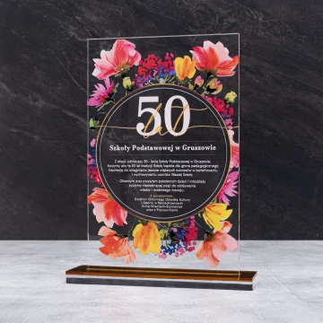 Statuetka akrylowa jubileuszowa - prezent na rocznicę - transparentny akryl - wys. 24 cm - DTA126