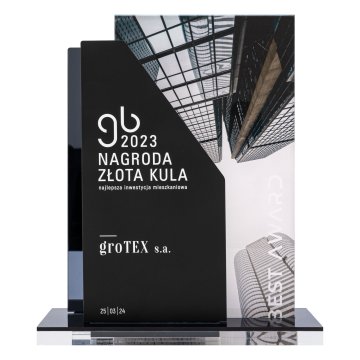 Nagroda biznesowa z nadrukiem UV - grafitowy akryl lustrzany - wys. 24 cm - DTA140