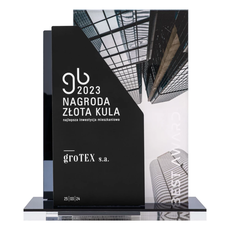 Nagroda biznesowa z nadrukiem UV - grafitowy akryl lustrzany - wys. 24 cm - DTA140