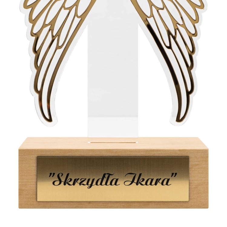 Nagroda Skrzydła - Statuetka akrylowa na drewnianym postumencie - wys. 225 mm - DTA151