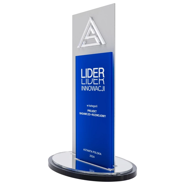 Statuetka LIDER - aluminium i akryl z nadrukiem UV - wypukłe logo - lider innowacji - wys. 24,8 cm - DTA161