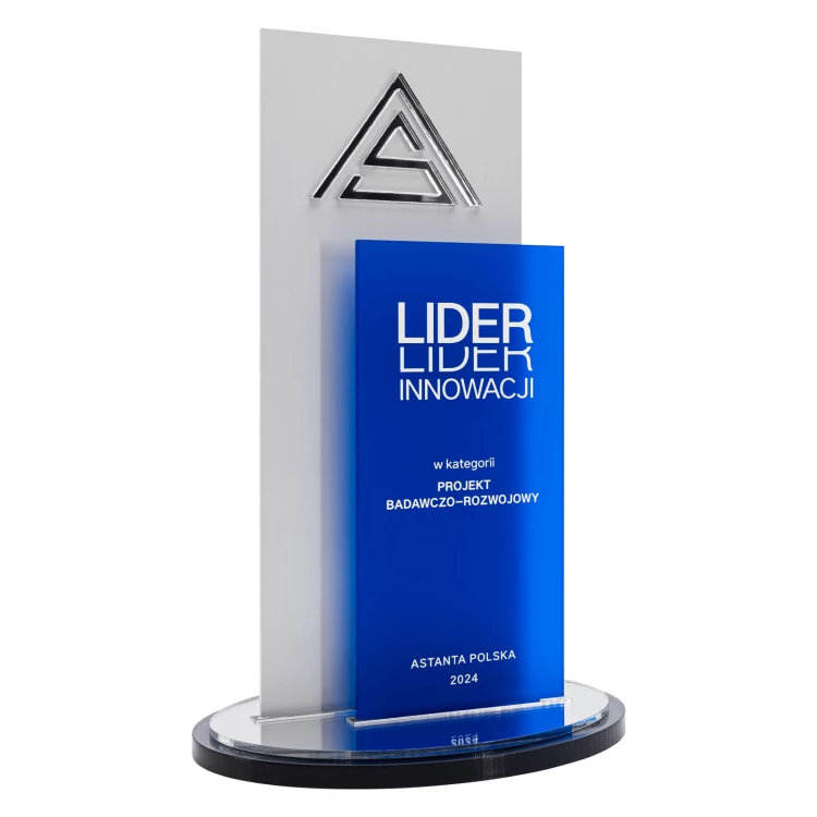 Statuetka LIDER - aluminium i akryl z nadrukiem UV - wypukłe logo - lider innowacji - wys. 24,8 cm - DTA161