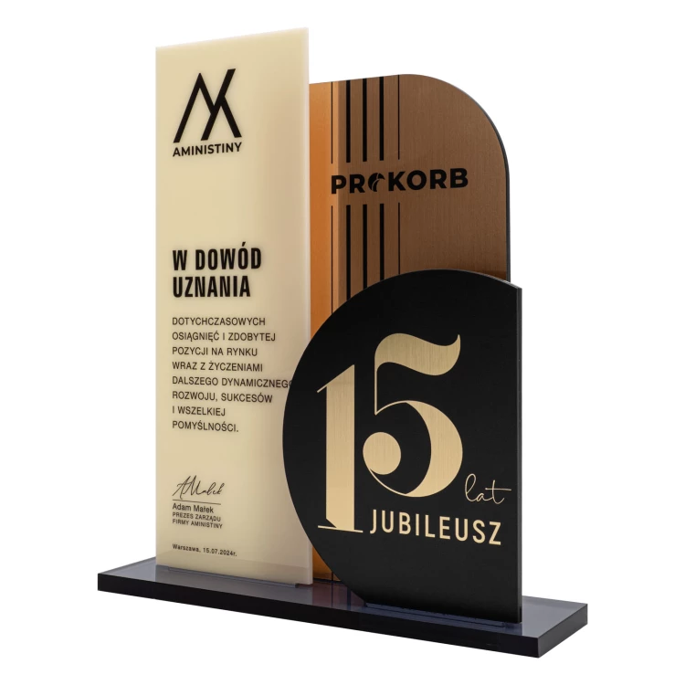 Statuetka biznesowa jubileuszowa - 15-lecie prezent dla firmy - wys. 26 cm - DTA165