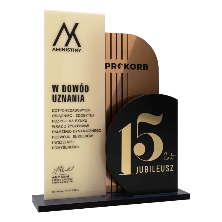 Statuetka biznesowa jubileuszowa - 15-lecie prezent dla firmy - wys. 26 cm - DTA165