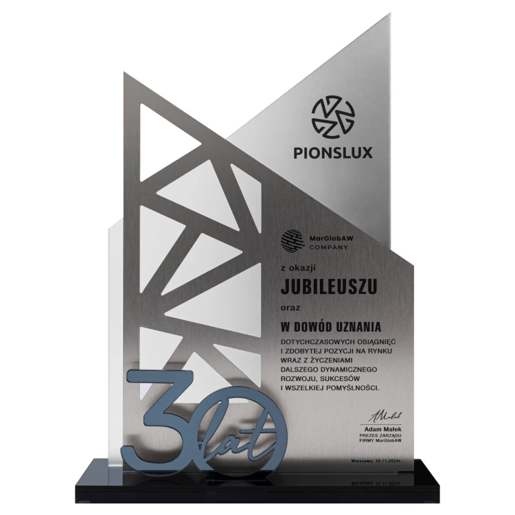 Statuetka jubileuszowa z logo firmy - prezent na 30-lecie - wys. 30 cm - DTA171
