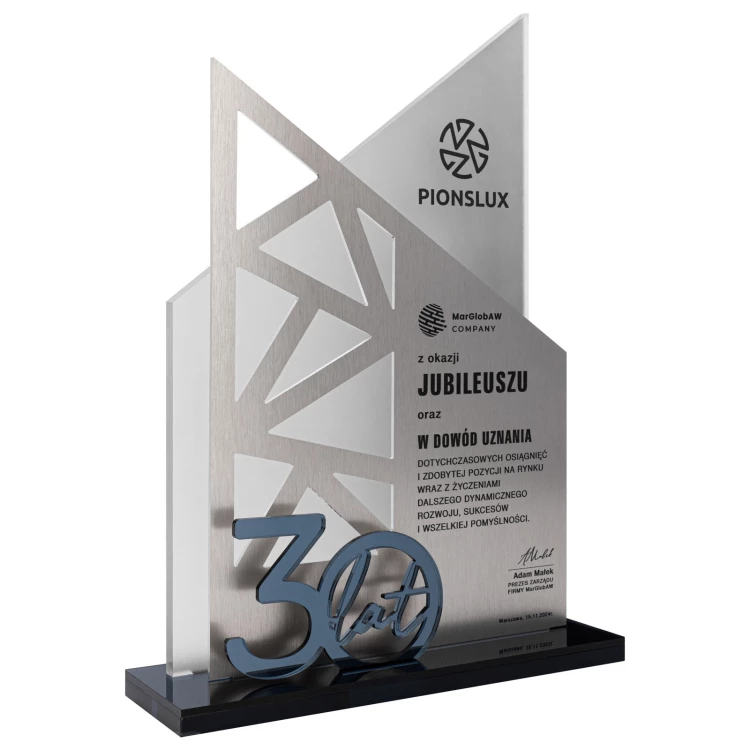 Statuetka jubileuszowa z logo firmy - prezent na 30-lecie - wys. 30 cm - DTA171
