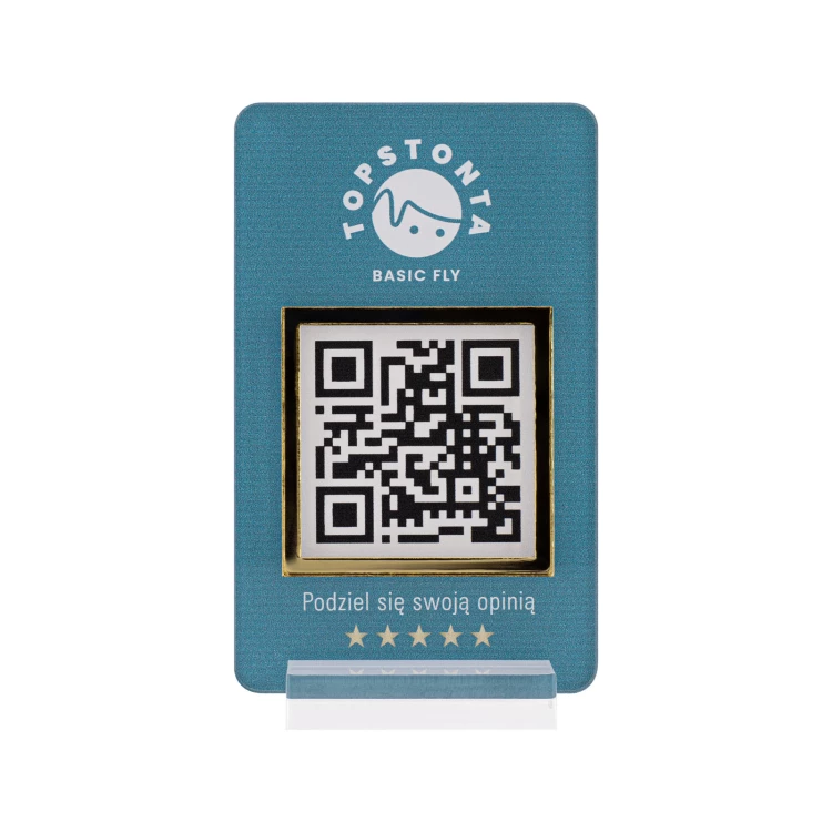 Stojak informacyjny z kodem QR - akryl transparentny z nadrukiem UV - wym. 55x95mm - ST062