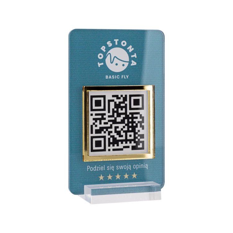 Stojak informacyjny z kodem QR - akryl transparentny z nadrukiem UV - wym. 55x95mm - ST062