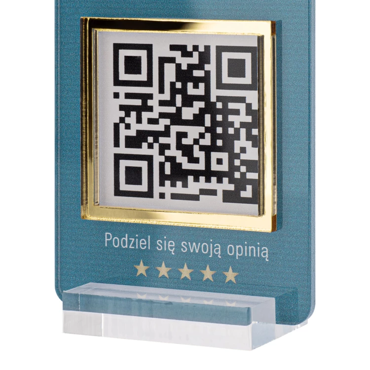 Stojak informacyjny z kodem QR - akryl transparentny z nadrukiem UV - wym. 55x95mm - ST062