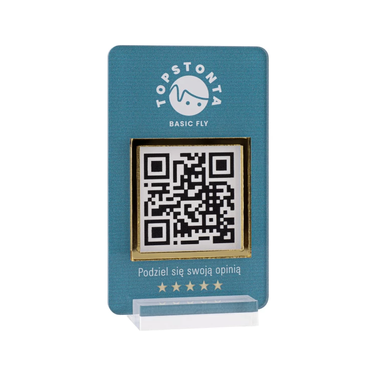 Stojak informacyjny z kodem QR - akryl transparentny z nadrukiem UV - wym. 55x95mm - ST062