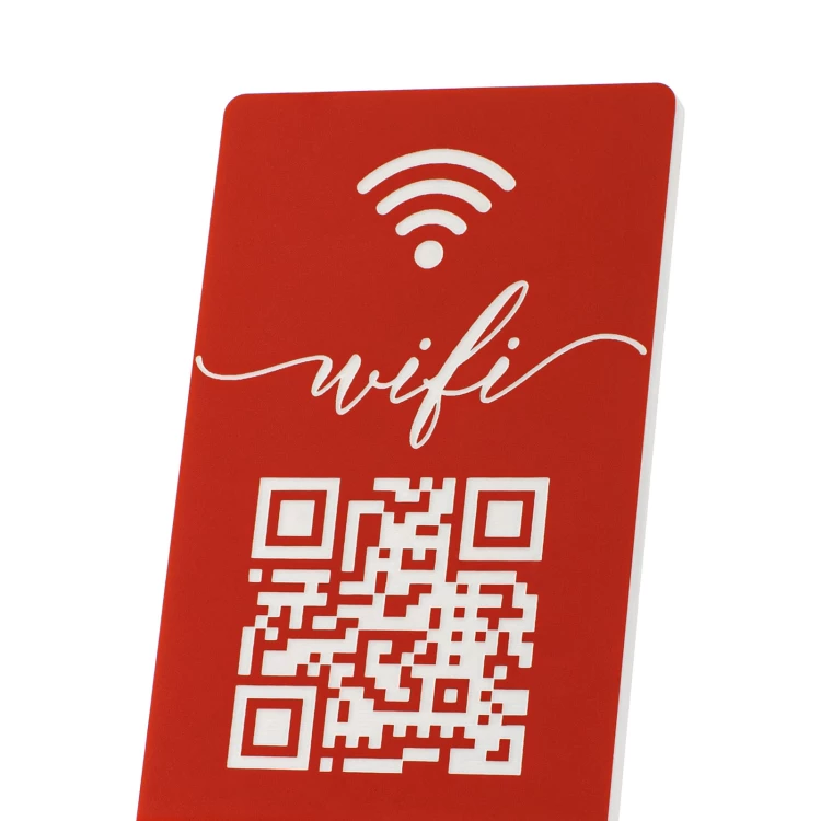 Stojak informacyjny z kodem QR - czerwony laminat grawerski - wym. 50x110mm - ST059