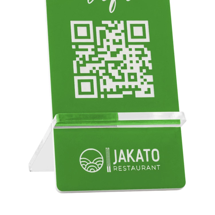 Stojak informacyjny z kodem QR - zielony laminat grawerski - wym. 50x110mm - ST061
