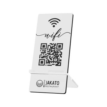Stojak informacyjny z kodem QR - biały laminat grawerski - wym. 50x110mm - ST066