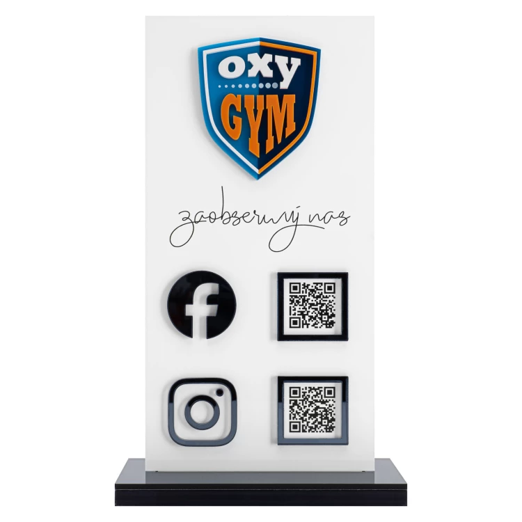 Tabliczka Statuetka z kodami QR i wypukłym logo - wym. 140x240mm - ST067