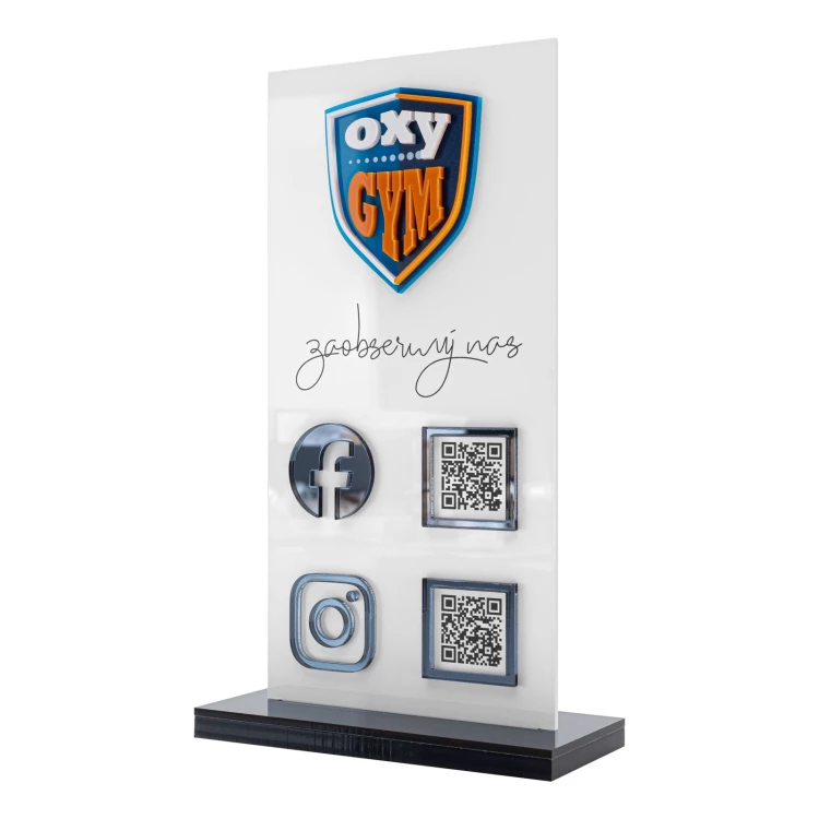 Tabliczka Statuetka z kodami QR i wypukłym logo - wym. 140x240mm - ST067