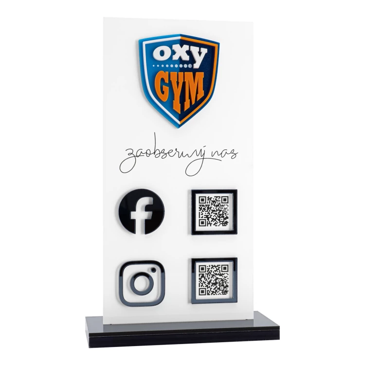Tabliczka Statuetka z kodami QR i wypukłym logo - wym. 140x240mm - ST067