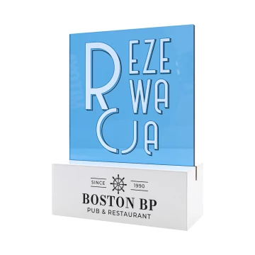 Stojak rezerwacja do restauracji - niebieski akryl - wym. 102x140mm - ST078