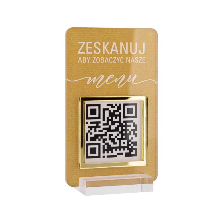 Stojak Menu z kodem QR - akryl transparentny z nadrukiem UV - wym. 55x95mm - ST058