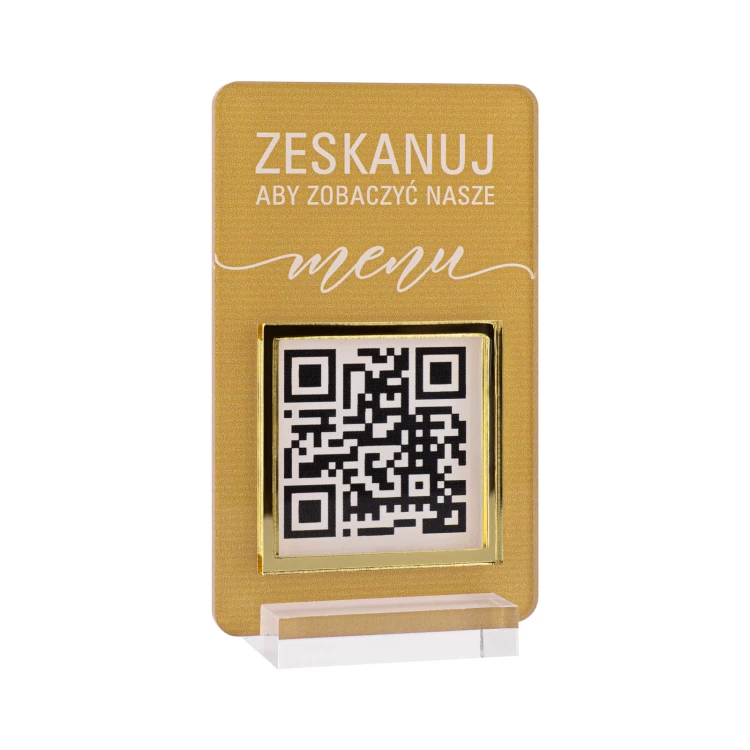 Stojak Menu z kodem QR - akryl transparentny z nadrukiem UV - wym. 55x95mm - ST058