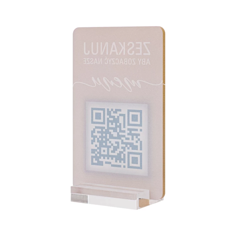 Stojak Menu z kodem QR - akryl transparentny z nadrukiem UV - wym. 55x95mm - ST058