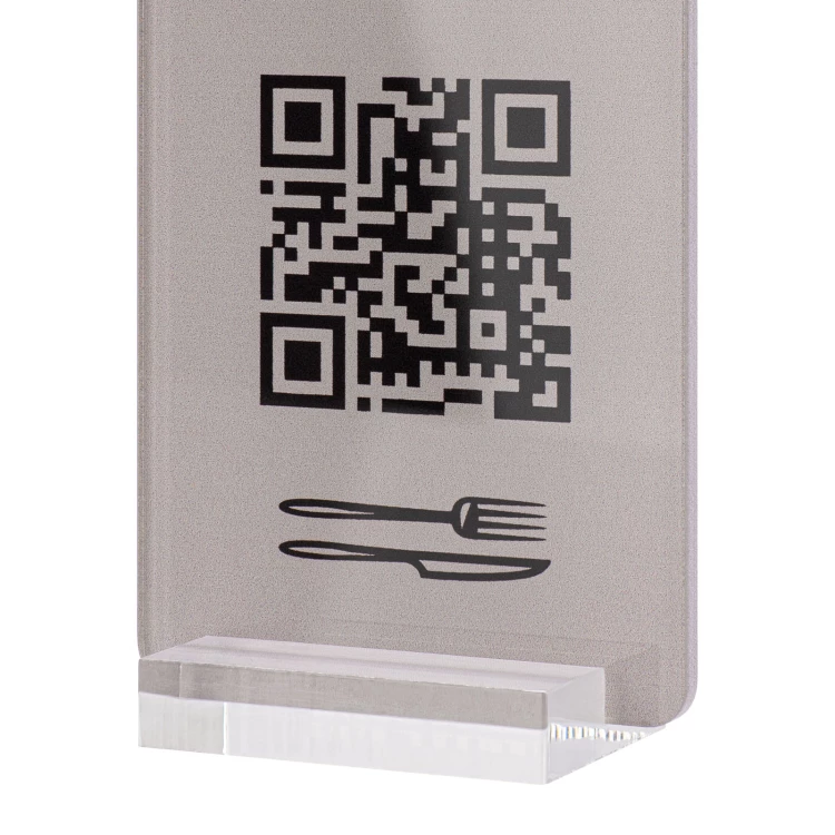 Stojak Menu z kodem QR - akryl transparentny z nadrukiem UV - wym. 55x95mm - ST063