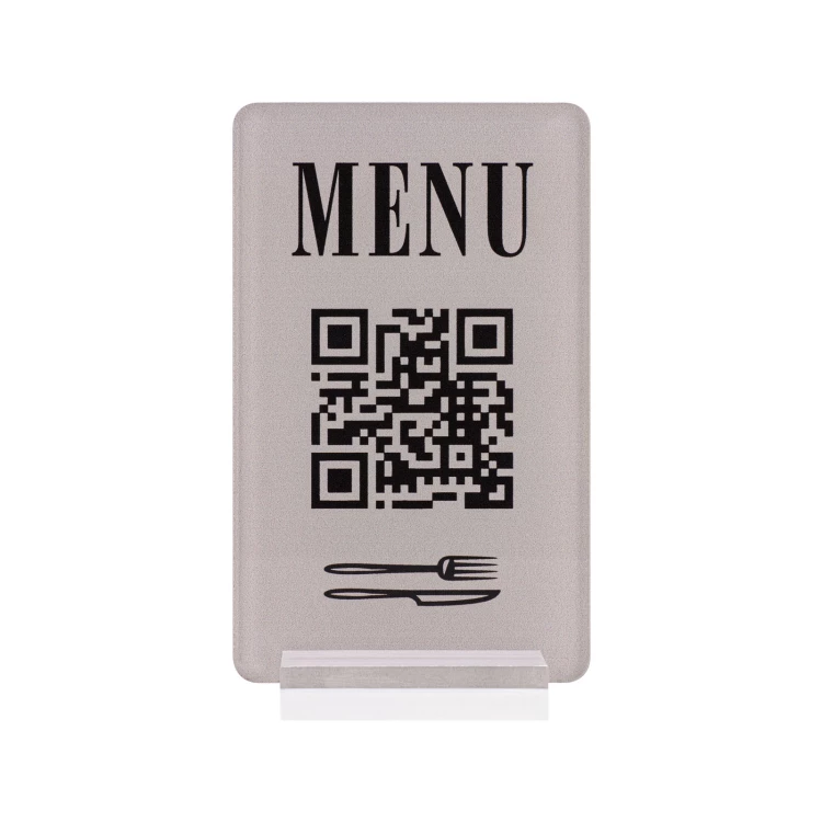 Stojak Menu z kodem QR - akryl transparentny z nadrukiem UV - wym. 55x95mm - ST063