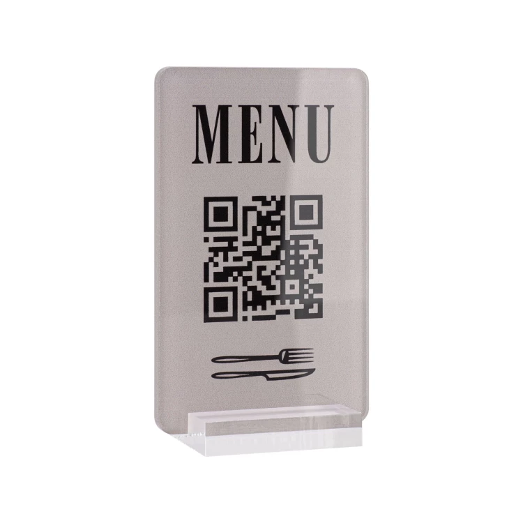Stojak Menu z kodem QR - akryl transparentny z nadrukiem UV - wym. 55x95mm - ST063