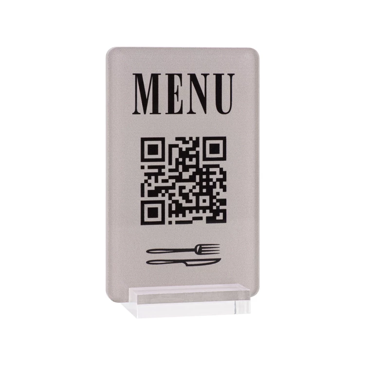 Stojak Menu z kodem QR - akryl transparentny z nadrukiem UV - wym. 55x95mm - ST063