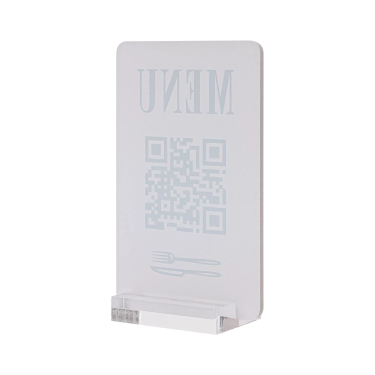 Stojak Menu z kodem QR - akryl transparentny z nadrukiem UV - wym. 55x95mm - ST063