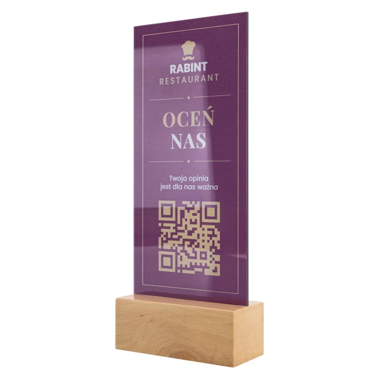 Stojak z kodem QR - transparentny akryl z nadrukiem UV - wys. 25 cm - ST064