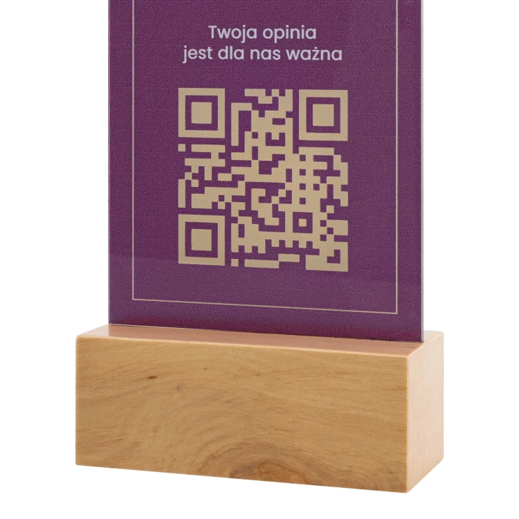 Stojak z kodem QR - transparentny akryl z nadrukiem UV - wys. 25 cm - ST064