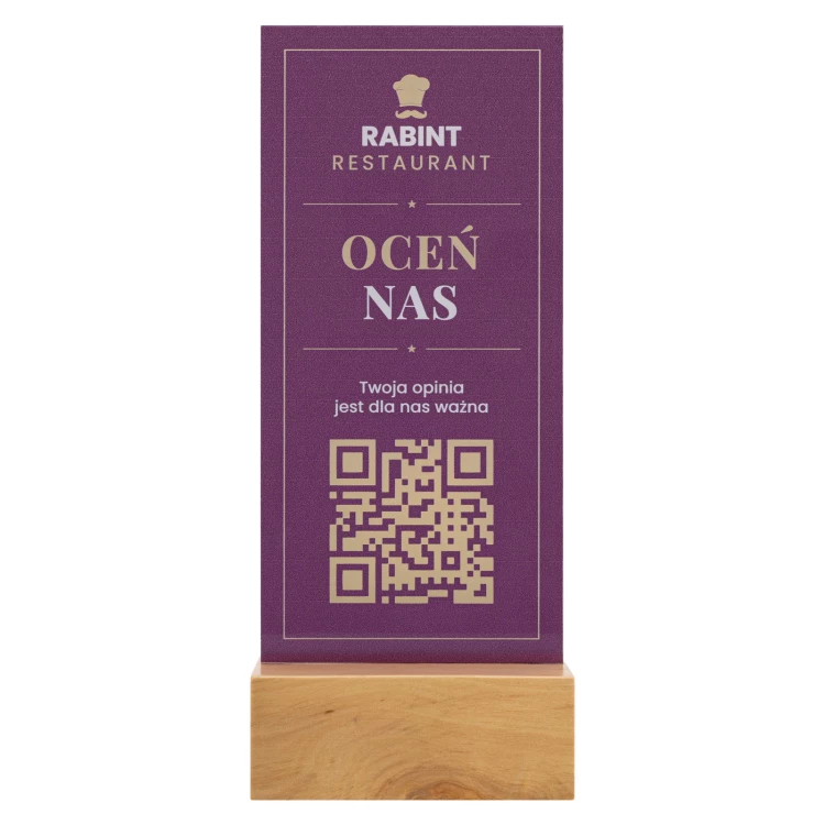 Stojak z kodem QR - transparentny akryl z nadrukiem UV - wys. 25 cm - ST064