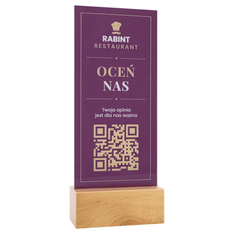 Stojak z kodem QR - transparentny akryl z nadrukiem UV - wys. 25 cm - ST064