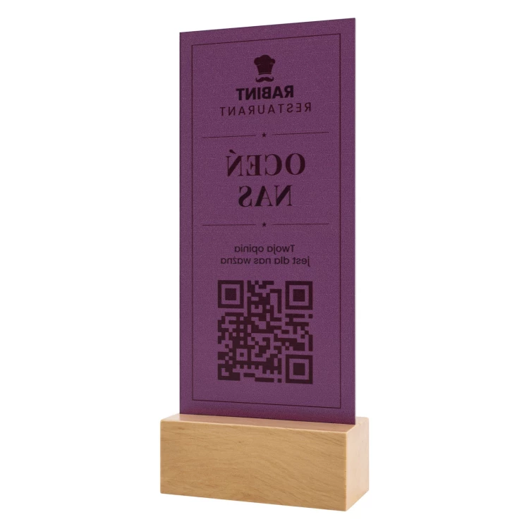 Stojak z kodem QR - transparentny akryl z nadrukiem UV - wys. 25 cm - ST064