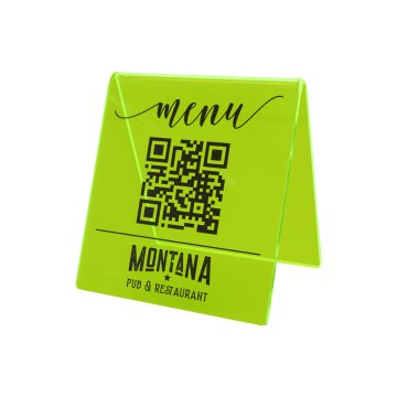 Stojak Menu z kodem QR - neonowy zielony akryl z nadrukiem UV - wym. 90x100mm - ST072