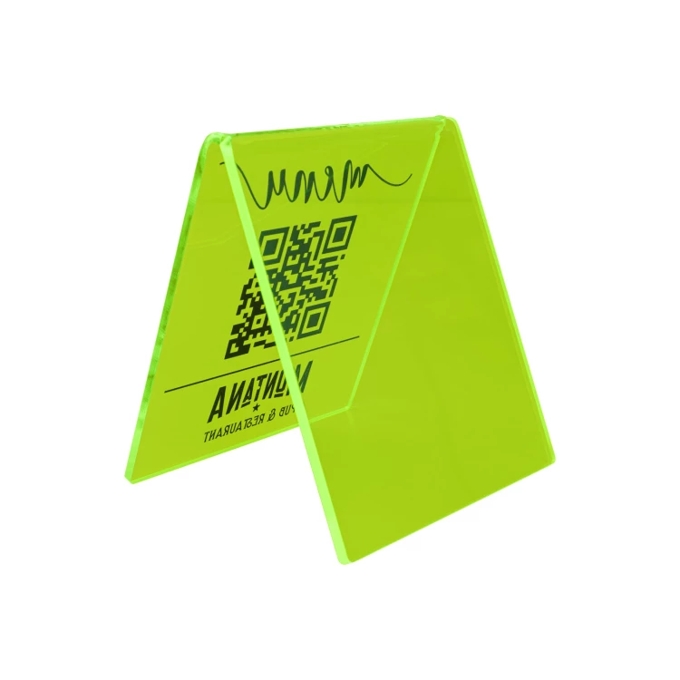 Stojak Menu z kodem QR - neonowy zielony akryl z nadrukiem UV - wym. 90x100mm - ST072