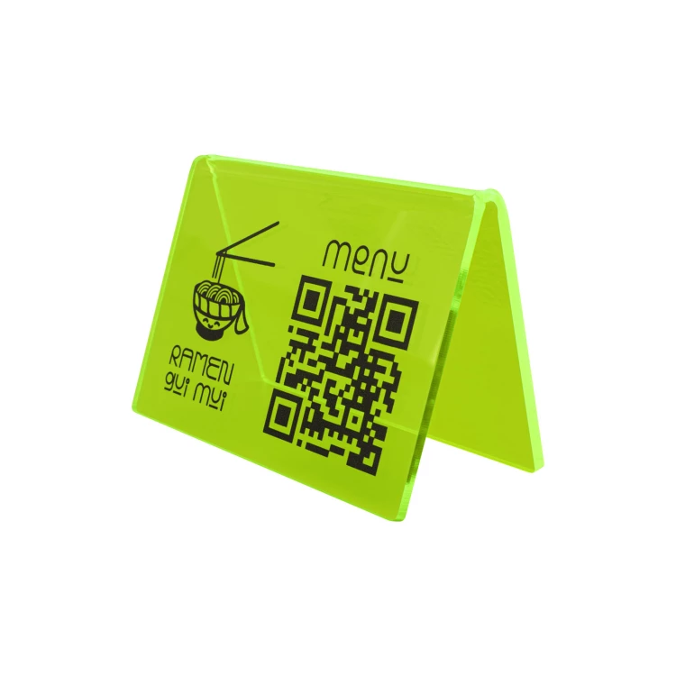 Stojak Menu z kodem QR - neonowy zielony akryl z nadrukiem UV - wym. 100x70mm - ST073