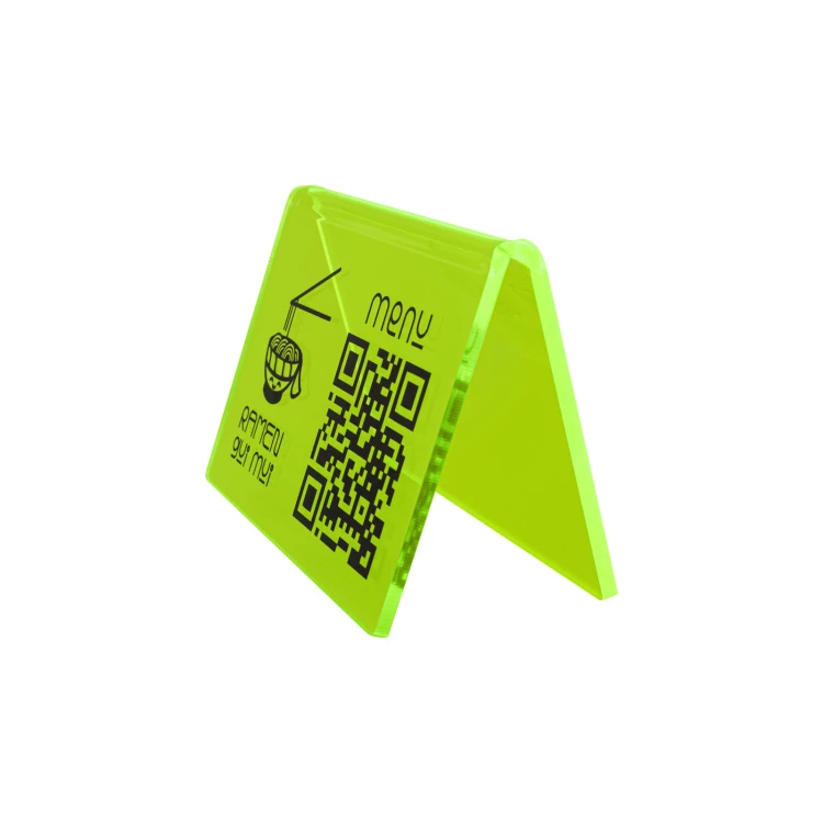 Stojak Menu z kodem QR - neonowy zielony akryl z nadrukiem UV - wym. 100x70mm - ST073