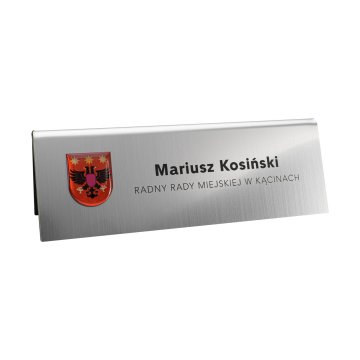Wizytówka na biurko z imieniem i nazwiskiem - herb z domingiem - wym. 170x60mm - ST075