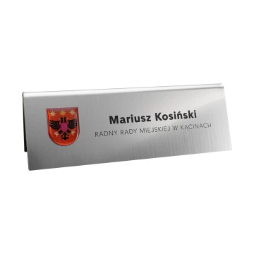Wizytówka na biurko z imieniem i nazwiskiem - herb z domingiem - wym. 170x60mm - ST075