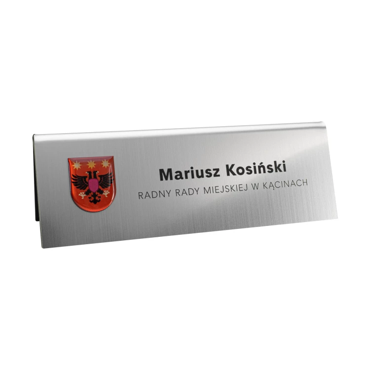 Wizytówka na biurko z imieniem i nazwiskiem - herb z domingiem - wym. 170x60mm - ST075