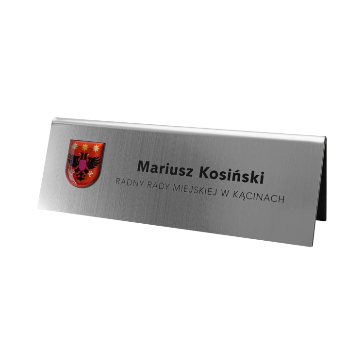 Wizytówka na biurko z imieniem i nazwiskiem - herb z domingiem - wym. 170x60mm - ST075