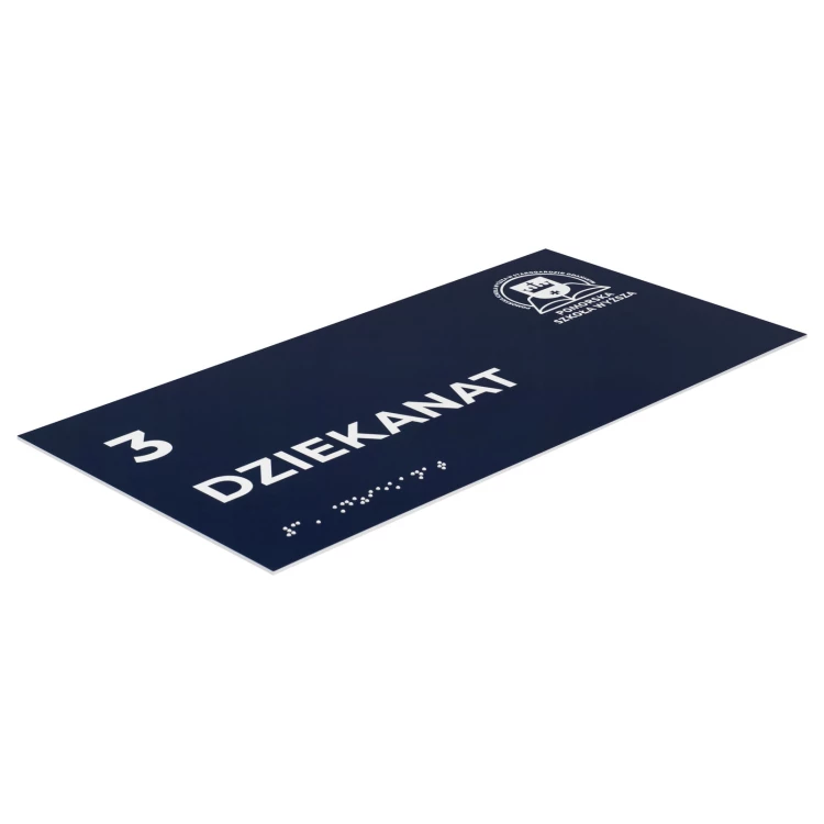 Granatowa tabliczka na drzwi z pismem Braille'a dla niewidomych - wym. 300x150mm - TAB701